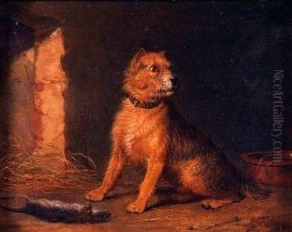 A Terrier Ratting Oil Painting by Martin Theodore Ward