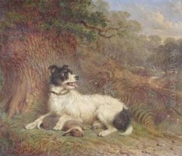 Hunting Dog And Rabbit Oil Painting by Martin Theodore Ward