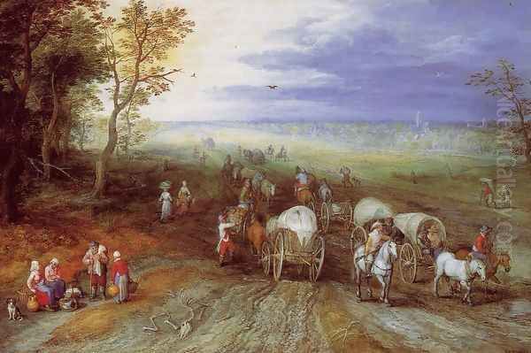 Immense Landscape with Travellers Oil Painting by Jan The Elder Brueghel