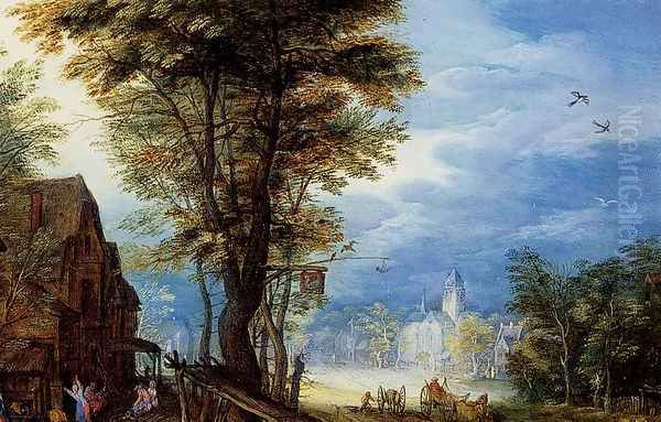 A Village Street With The Holy Family Arriving At An Inn [detail: 1] Oil Painting by Jan The Elder Brueghel