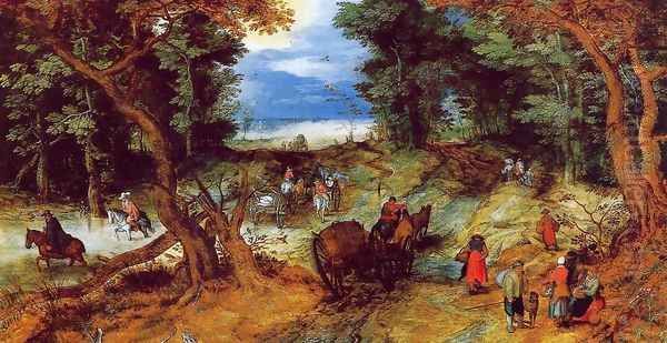 Forest Landscape with Travellers Oil Painting by Jan The Elder Brueghel