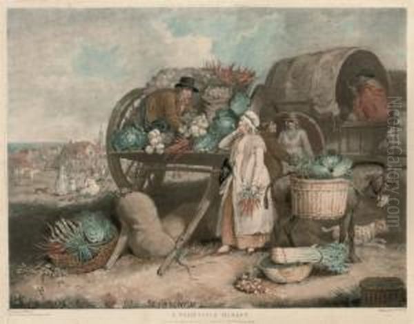 A Poulty Market; And A Vegetable Market Oil Painting by William I Ward