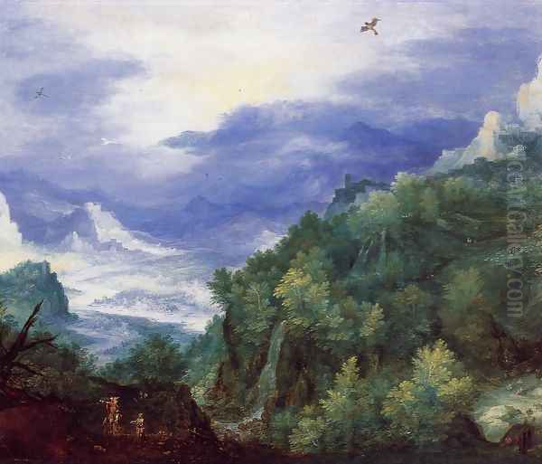 Mountain Landscape with View of a River Valley Oil Painting by Jan The Elder Brueghel