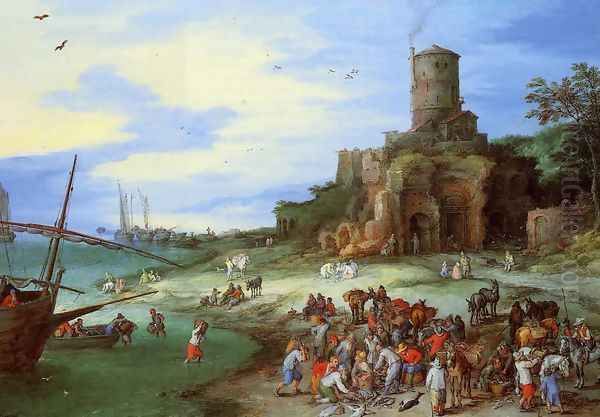 Coastal Landscape with the Tomb of Scipion Oil Painting by Jan The Elder Brueghel