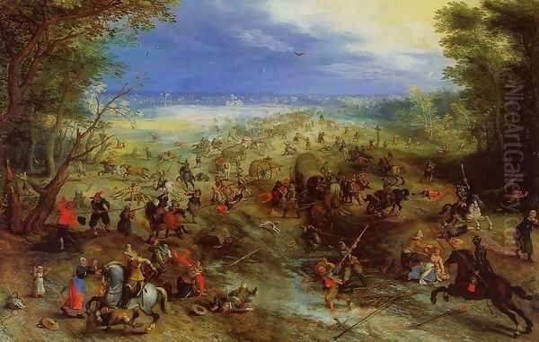 Equestrian Battle near a Mill Oil Painting by Jan The Elder Brueghel