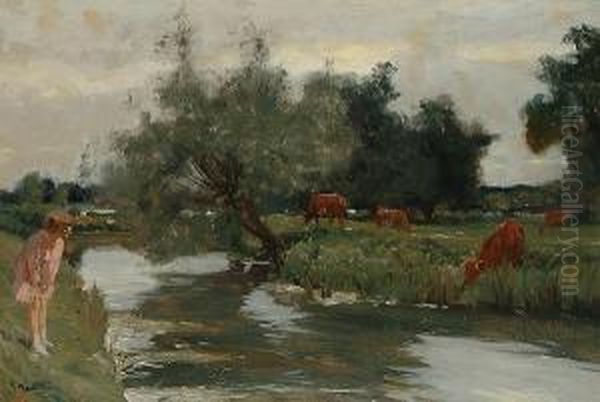 River Colne, Denham Near Uxbride Oil Painting by Arhter Wardle