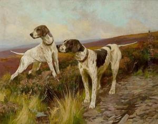 Pointers On A Moor Oil Painting by Arthur Wardle