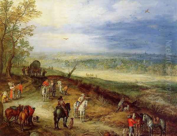 Immense Landscape with Travellers I Oil Painting by Jan The Elder Brueghel