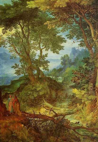 Mountain Landscape with the Temptation of Christ Oil Painting by Jan The Elder Brueghel