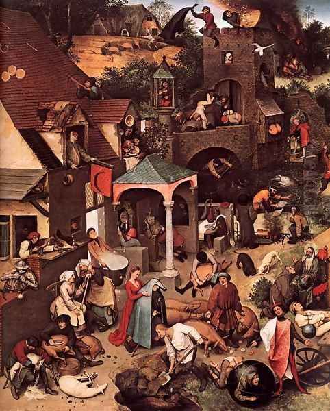 Netherlandish Proverbs (detail) 1559 Oil Painting by Jan The Elder Brueghel