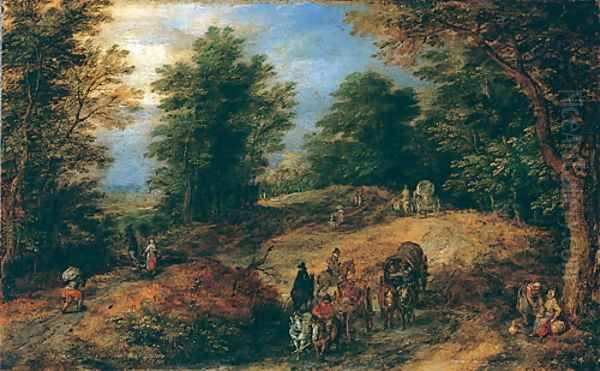 Landscape with Travelers on a Woodland Path ca 1607 Oil Painting by Jan The Elder Brueghel