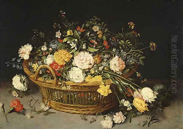 A Basket of Flowers Oil Painting by Jan The Elder Brueghel