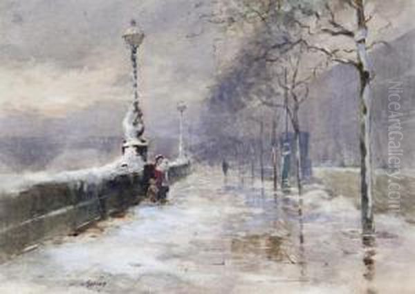 Chelsea Embankment In Winter Oil Painting by William Henry Waring