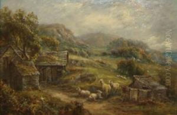 Country Landscape With Sheep And Buildings Oil Painting by William Henry Waring