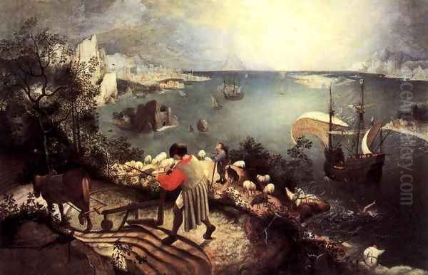 Landscape with the Fall of Icarus 1555 Oil Painting by Jan The Elder Brueghel