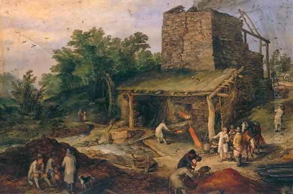 Landscape with a foundry Oil Painting by Jan The Elder Brueghel