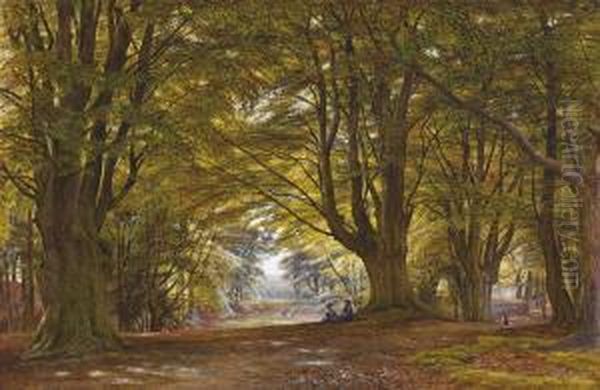 Playing In The Beech Wood Oil Painting by Edmund George Warren