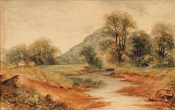 Cows Grazing By The Stream Oil Painting by John Warren Gray