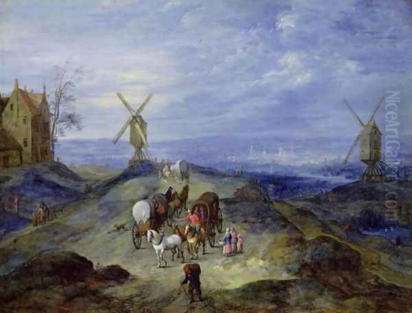 Landscape with Two Windmills 1612 Oil Painting by Jan The Elder Brueghel