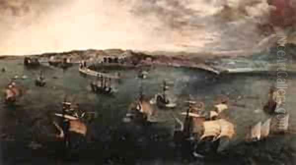 Navalbattle In The Gulf Of Naples 1558-62 Oil Painting by Jan The Elder Brueghel