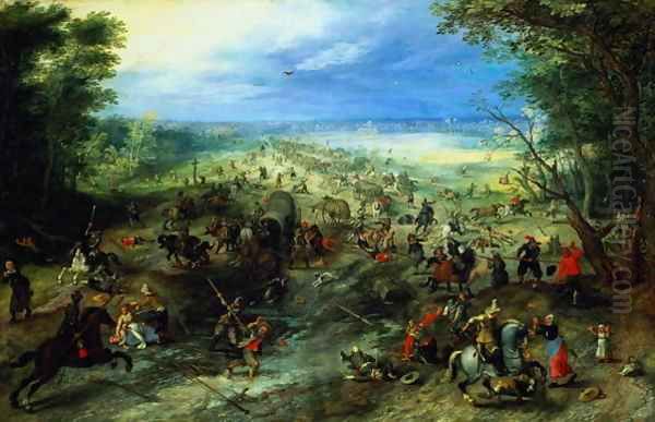 Raid on a caravan of wagons 1612 Oil Painting by Jan The Elder Brueghel