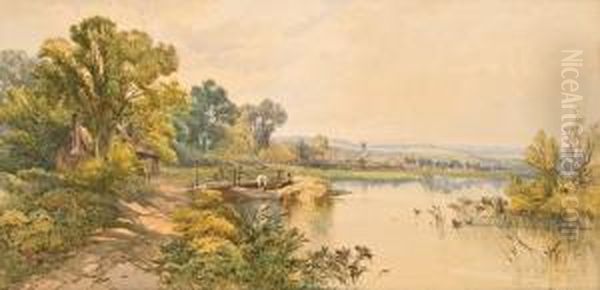 Reed Gatherers In A Punt Near Reading; Earley Meadow, Berks Oil Painting by Sophy S. Warren