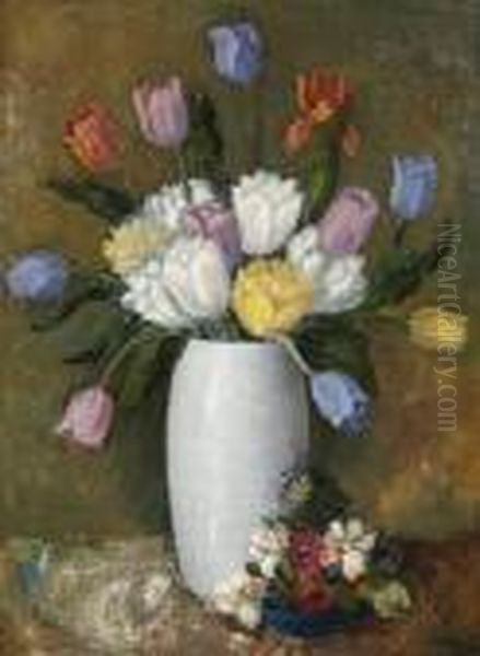 Still Life With Tulips Oil Painting by Alexander Warshawsky