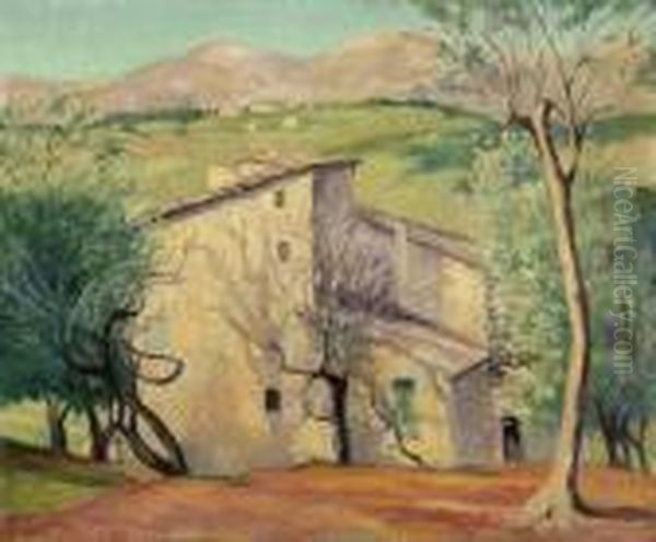 Farmhouse Behind Trees Oil Painting by Alexander Warshawsky