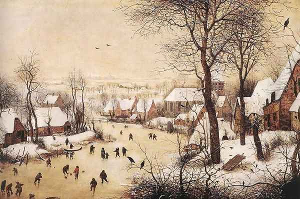 Winter Landscape with Skaters and Bird Trap 1565 Oil Painting by Jan The Elder Brueghel