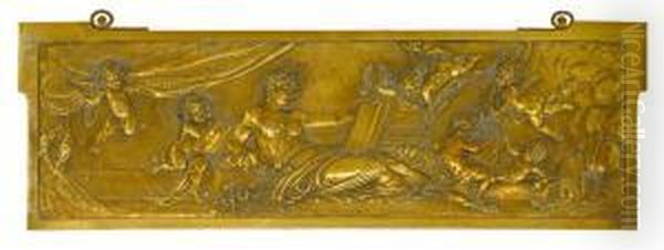 The Rectangular Brass Relief Plaque Depicting Venus Attended By Putti Oil Painting by Carl Waschmann