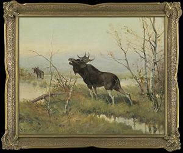 Elks Oil Painting by Ignacy (Czeslaw Wasilewski) Zygmuntowicz