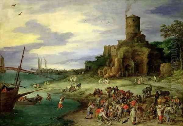 Fishermen on the Shore Oil Painting by Jan The Elder Brueghel