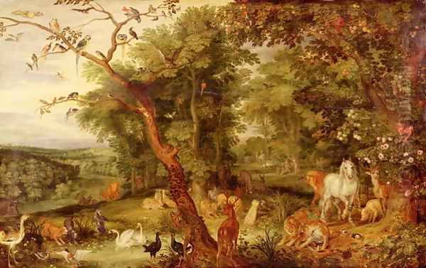 The Garden of Eden in the background The Temptation Oil Painting by Jan The Elder Brueghel