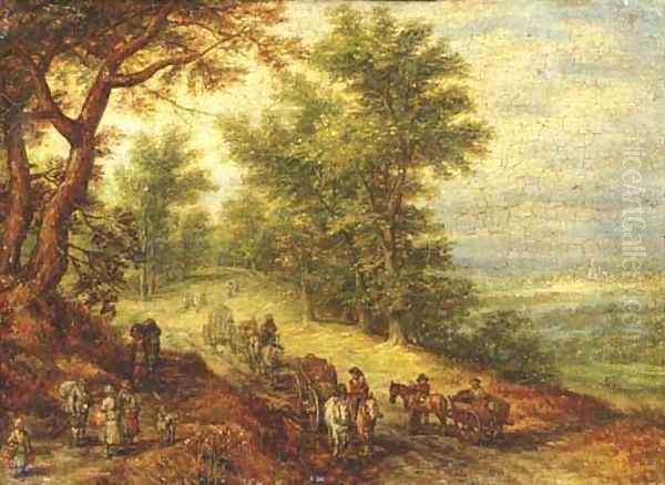 A wooded landscape with travellers on a path 2 Oil Painting by Jan The Elder Brueghel