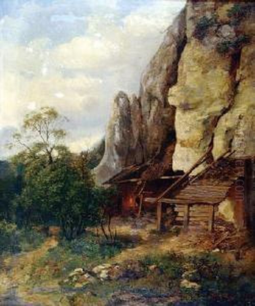 Kuznia W Ojcowie Oil Painting by Franciszek Wastkowski