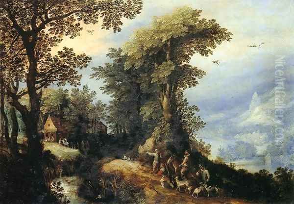 Landscape with Hunters Oil Painting by Jan The Elder Brueghel