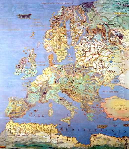 Map of Sixteenth Century Europe from the 'Sala del Mappamondo Oil Painting by Jan The Elder Brueghel