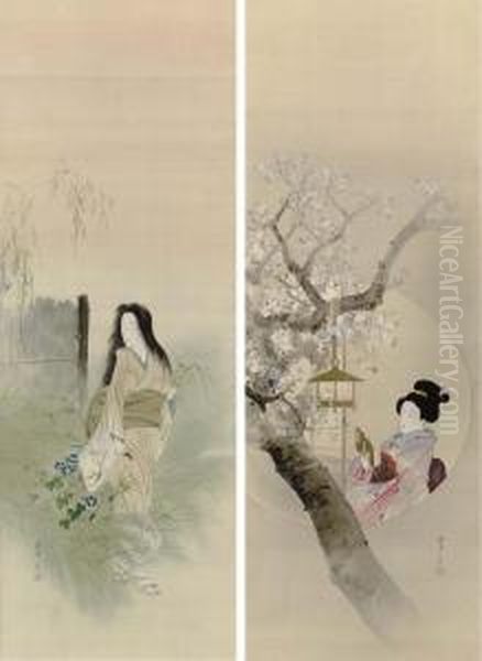 Beauties In Spring And Autumn Oil Painting by Seiti Shotei Watanabe