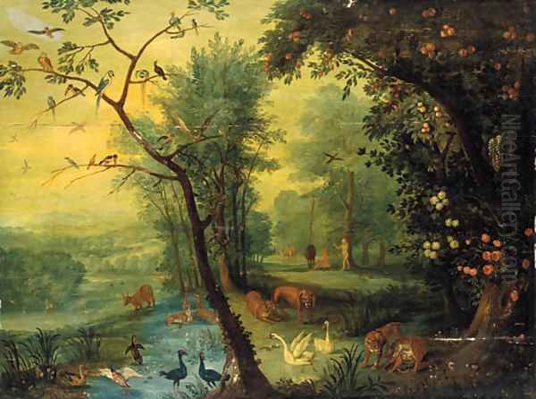 Adam and Eve in the garden of Eden Oil Painting by Jan The Elder Brueghel