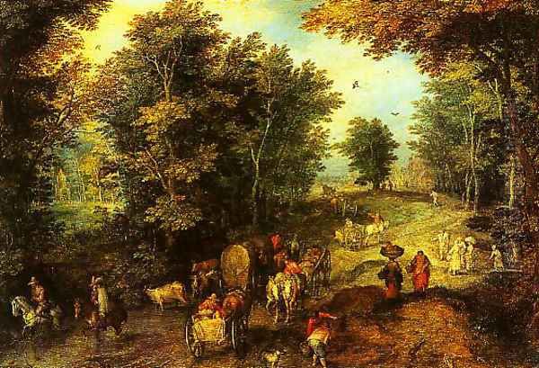 Landscape with a Ford Oil Painting by Jan The Elder Brueghel