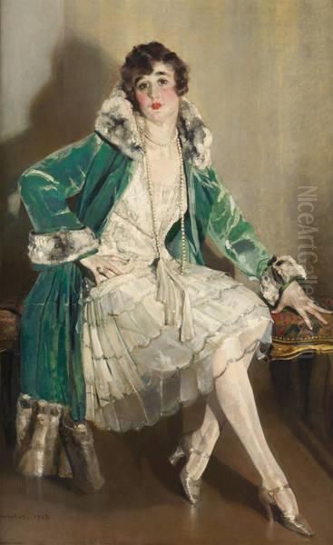 Elegante Au Manteau Vert Oil Painting by Charles Joseph Watelet