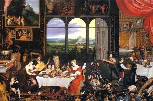 The Senses of Hearing, Touch and Taste Oil Painting by Jan The Elder Brueghel