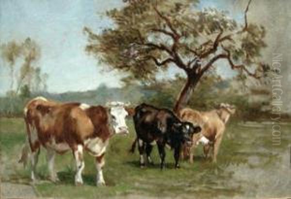 Paysage Aux Vaches Oil Painting by Louis-Francois-V. Watelin