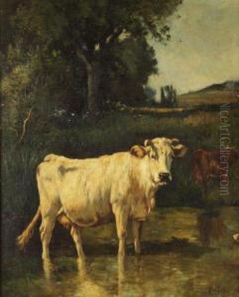 La Vache Blanche Oil Painting by Louis-Francois-V. Watelin