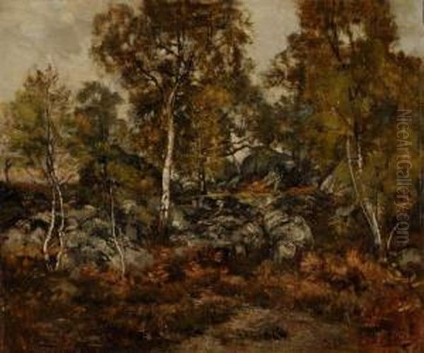 Le Long Rocher De La Foret De Fontainebleau
 Sur Sa Toile D'origine Oil Painting by Louis-Francois-V. Watelin