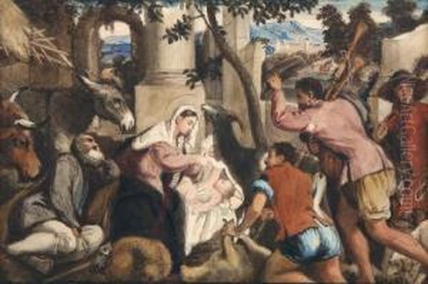 Adoration Of The Shepherds Oil Painting by Louisa Lady Waterford