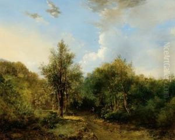 A View Of A Forest Oil Painting by Joannes Petrus Waterloo