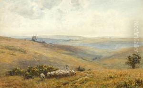 Morning On The Sussex Downs Oil Painting by Ernest Albert Waterlow