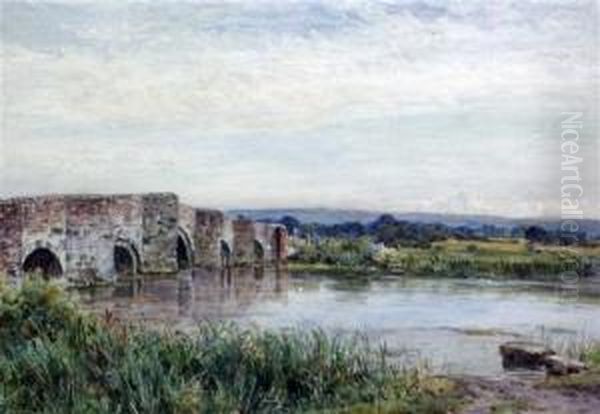 Landscape With Stone Bridge Oil Painting by Ernest Albert Waterlow