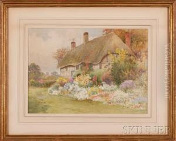 Thatched Cottage And Garden Oil Painting by Alfred A. Waters